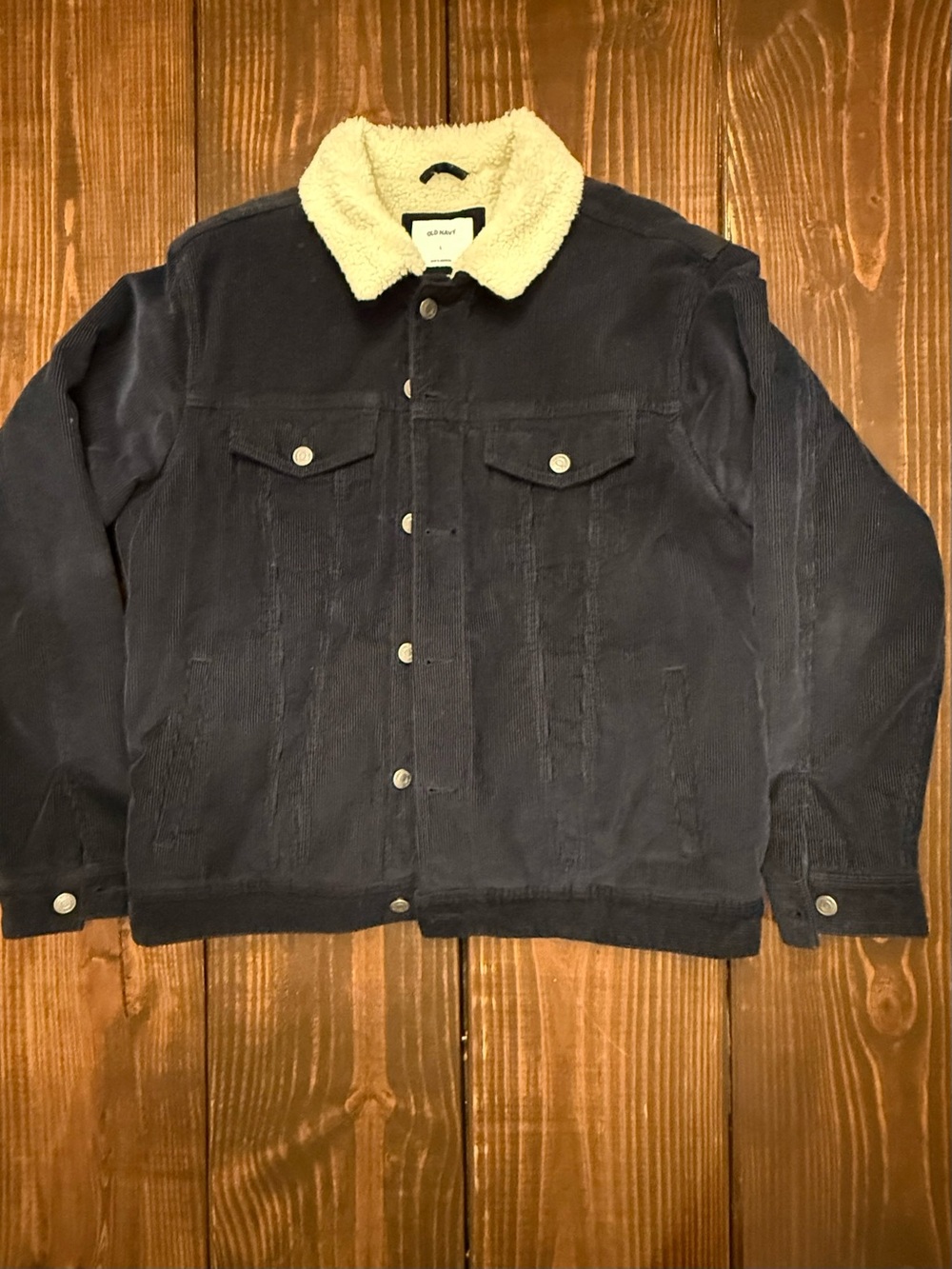 Old Navy Navy Corduroy Jacket with Cream Sherpa Collar